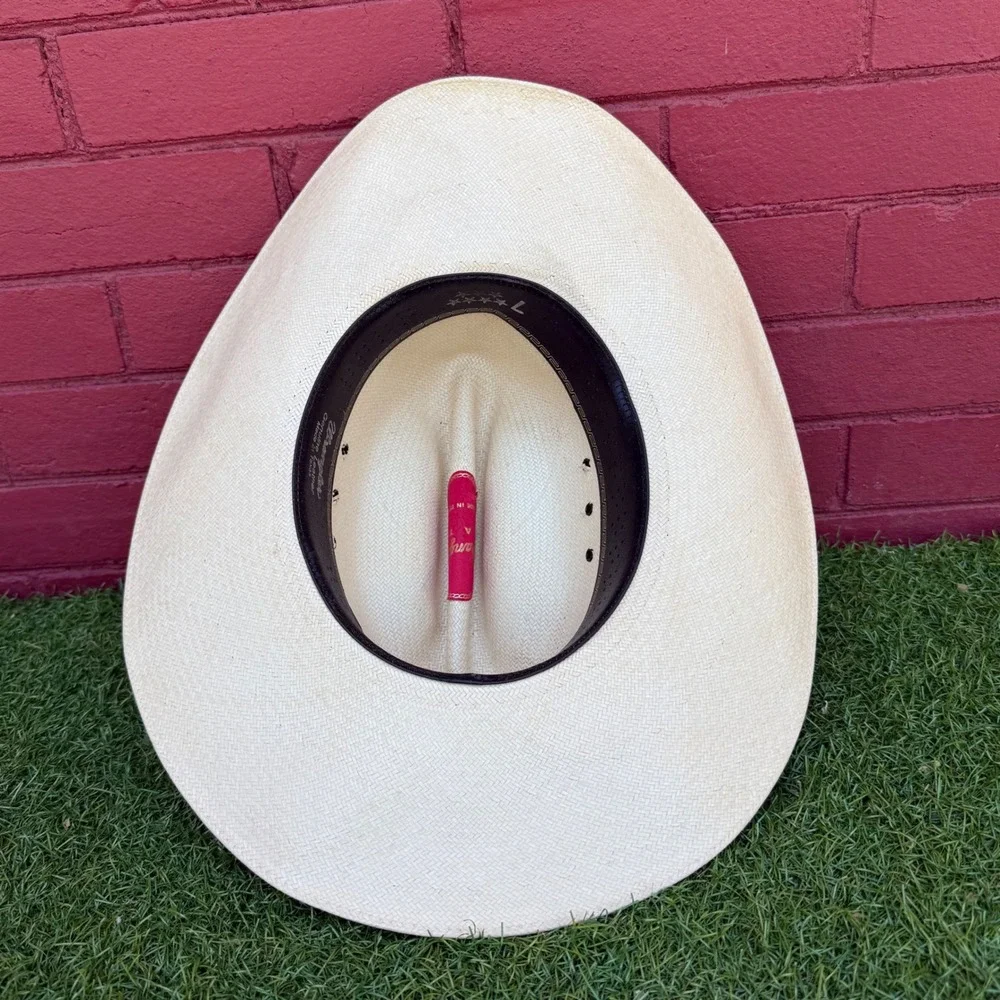 Wrangler 5 Star Straw Cowboy Hat Size 7 1/8 Made in Texas Tan Cattleman Crease